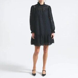 J.Crew Ruffleneck Lace Dress in Black (Size XL)